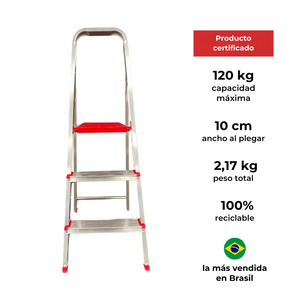 Escalera Tijera de Aluminio Doméstica 3 Peldaños 120 KG