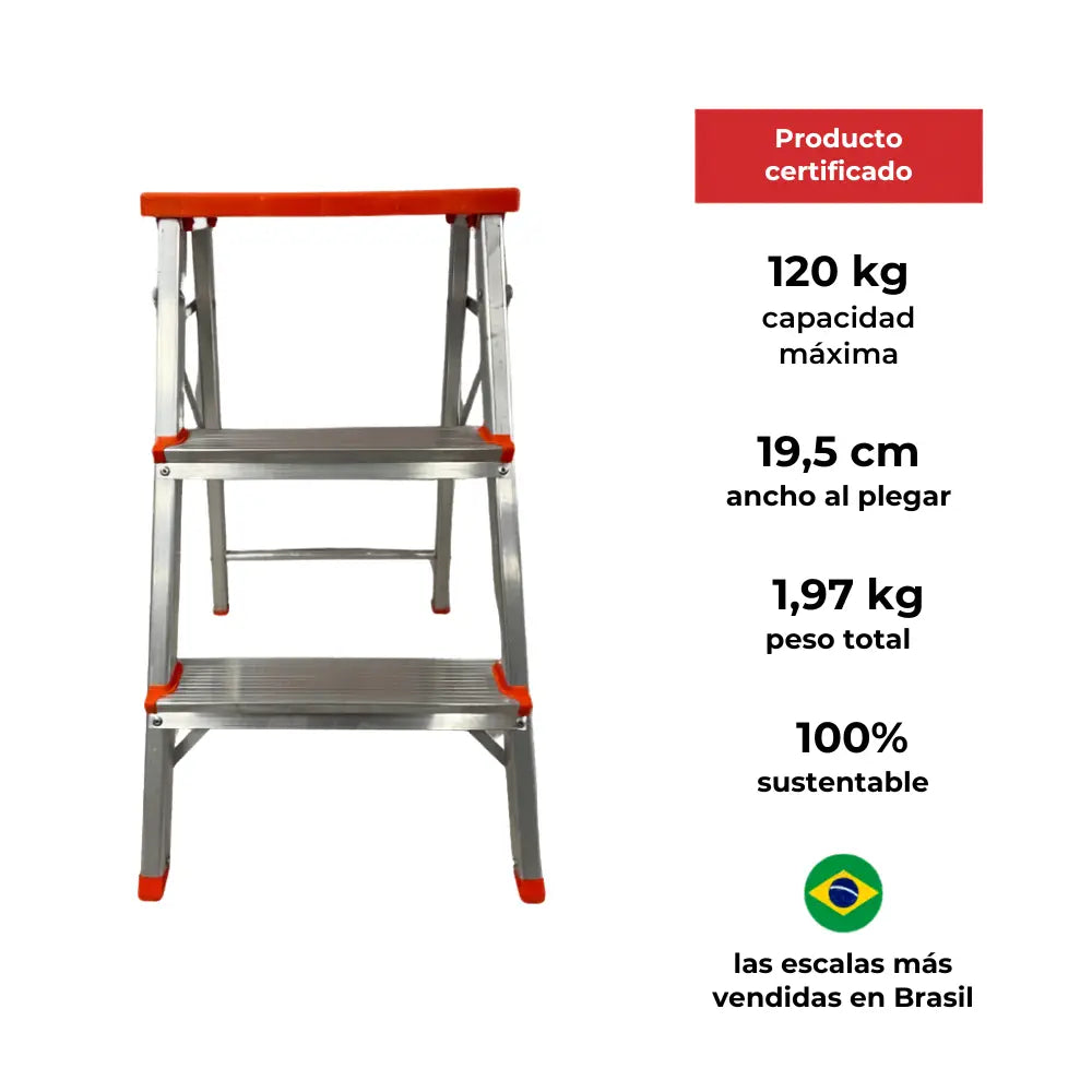 Escalera Tijera de Aluminio 3 Peldaños 120 KG