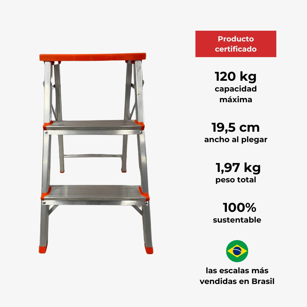 Escalera Tijera de Aluminio 3 Peldaños 120 KG