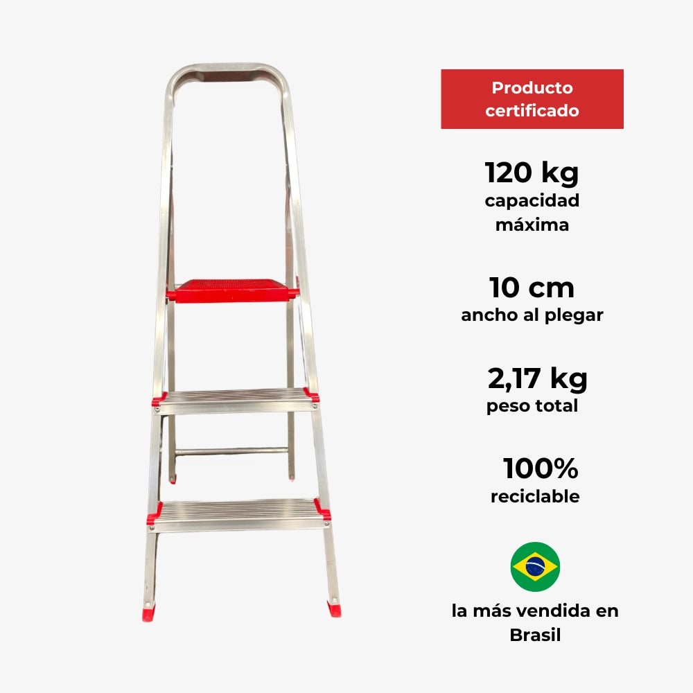 Escalera Tijera de Aluminio Doméstica 3 Peldaños 120 KG